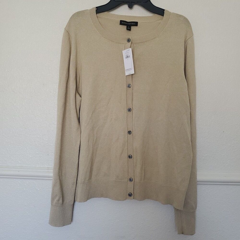 New Banana Republic Cardigan Sweater Gold Metallic Size L Button Front